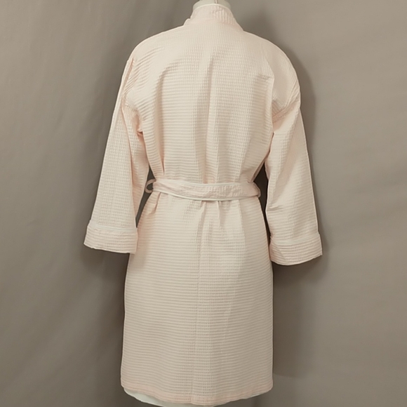 Blush Pink Cotton Terry Lined Waffle Short Wrap Robe High Quality w Pockets L/XL - Picture 4 of 12